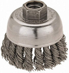 Weiler - 2-3/4" Diam, 5/8-11 Threaded Arbor, Steel Fill Cup Brush - 0.02 Wire Diam, 7/8" Trim Length, 14,000 Max RPM - All Tool & Supply