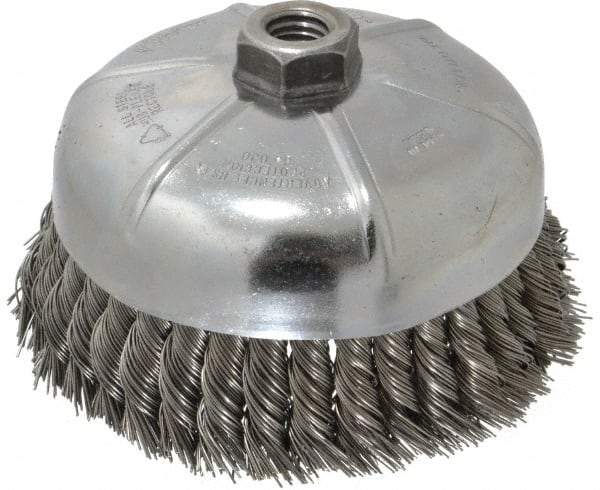 Weiler - 6" Diam, 5/8-11 Threaded Arbor, Steel Fill Cup Brush - 0.023 Wire Diam, 1-3/8" Trim Length, 6,600 Max RPM - All Tool & Supply