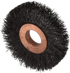 Weiler - 2" OD, 1/2" Arbor Hole, Crimped Steel Wheel Brush - 3/8" Face Width, 1/2" Trim Length, 0.008" Filament Diam, 20,000 RPM - All Tool & Supply