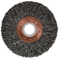 Weiler - 2" OD, 1/2" Arbor Hole, Crimped Steel Wheel Brush - 3/8" Face Width, 1/2" Trim Length, 0.0118" Filament Diam, 20,000 RPM - All Tool & Supply