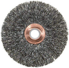 Weiler - 3" OD, 1/2" Arbor Hole, Crimped Steel Wheel Brush - 5/8" Face Width, 1" Trim Length, 0.0118" Filament Diam, 20,000 RPM - All Tool & Supply