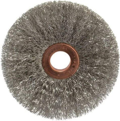 Weiler - 3" OD, 1/2" Arbor Hole, Crimped Stainless Steel Wheel Brush - 5/8" Face Width, 1" Trim Length, 0.006" Filament Diam, 20,000 RPM - All Tool & Supply