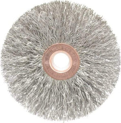 Weiler - 3" OD, 1/2" Arbor Hole, Crimped Stainless Steel Wheel Brush - 5/8" Face Width, 1" Trim Length, 0.0118" Filament Diam, 20,000 RPM - All Tool & Supply