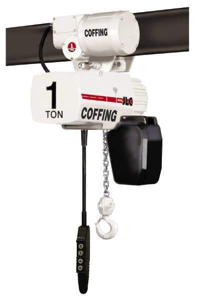 Coffing - 1 Ton Capacity, 16 FPM Lift Speed, 115/230 Volt, Hoist with Motorized Trolley - 1 Output hp, 20' Max Lift, 17-15/16" Min Headroom, 1 Chain - All Tool & Supply