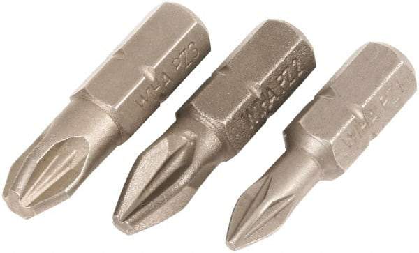 Wiha - 3 Piece, 1/4" Drive Screwdriver Insert Bit Set - #1, #2 & #3 Pozidriv - All Tool & Supply