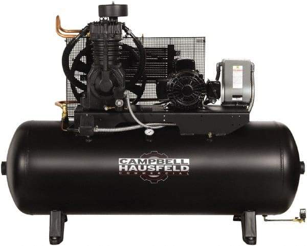 Campbell Hausfeld - 5 hp, 80 Gal Stationary Electric Horizontal Screw Air Compressor - Single Phase, 175 Max psi, 16.6 CFM, 230 Volt - All Tool & Supply