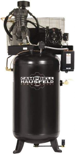 Campbell Hausfeld - 5 hp, 80 Gal Stationary Electric Vertical Air Compressor - Three Phase, 175 Max psi, 16.6 CFM, 208-230/460 Volt - All Tool & Supply