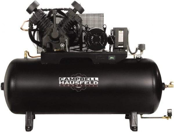 Campbell Hausfeld - 10 hp, 120 Gal Stationary Electric Horizontal Screw Air Compressor - Three Phase, 175 Max psi, 34.1 CFM, 208-230/460 Volt - All Tool & Supply