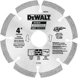 DeWALT - 4" Diam, 5/8 & 7/8" Arbor Hole Diam, 8 Tooth Wet & Dry Cut Saw Blade - Diamond-Tipped, Straight Action, Standard Round Arbor - All Tool & Supply