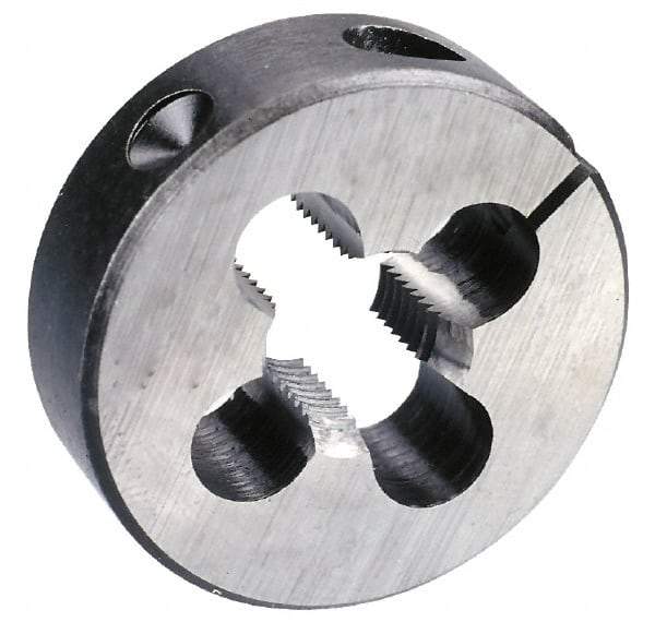 Made in USA - #10-24 UNC Thread, 13/16" Outside Diam High Speed Steel Round Die - 1/4" Thick, Right Hand Thread, Adjustable - Exact Industrial Supply