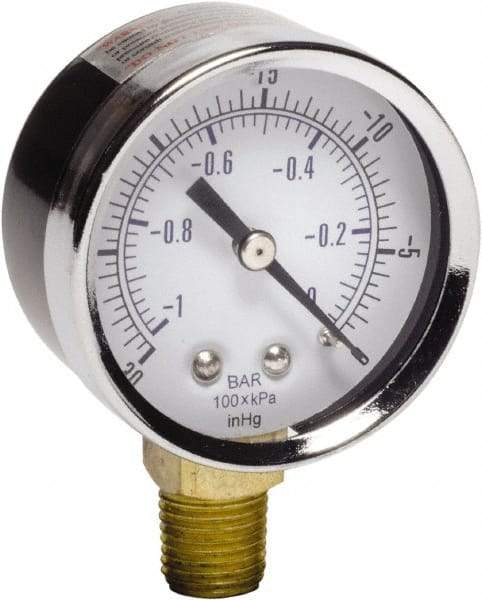 Gast - 1/4 NPT Air Compressor Vacuum Gauge - 2" Diam, Use with Gast 0211/0523 Rotary Vane Units - All Tool & Supply