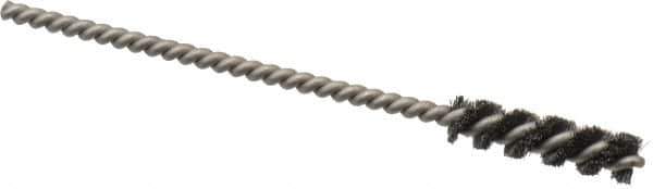 Made in USA - 1/4" Diam Helical Steel Tube Brush - Single Spiral, 0.004" Filament Diam, 1" Brush Length, 3-1/2" OAL, 0.11" Diam Stainless Steel Shank - All Tool & Supply