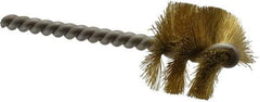 Made in USA - 1-1/4" Diam Helical Brass Tube Brush - Single Spiral, 0.008" Filament Diam, 1" Brush Length, 3-1/2" OAL, 0.248" Diam Stainless Steel Shank - All Tool & Supply