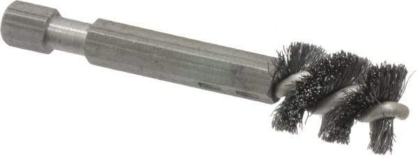 Made in USA - 3/8 Inch Inside Diameter, 1/2 Inch Actual Brush Diameter, Carbon Steel, Power Fitting and Cleaning Brush - 1/4 Shank Diameter, 2-3/4 Inch Long, Hex Shaft Stem - All Tool & Supply