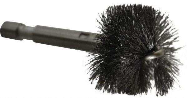 Made in USA - 1 Inch Inside Diameter, 1-1/8 Inch Actual Brush Diameter, Carbon Steel, Power Fitting and Cleaning Brush - 1/4 Shank Diameter, 2-3/4 Inch Long, Hex Shaft Stem - All Tool & Supply