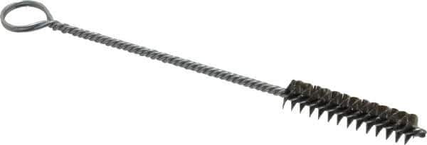 Made in USA - 1-1/2" Long x 3/8" Diam Stainless Steel Twisted Wire Bristle Brush - Double Spiral, 5-1/2" OAL, 0.005" Wire Diam, 1/8" Shank Diam - All Tool & Supply