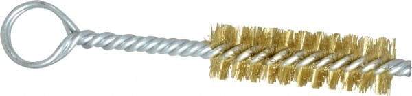 Made in USA - 2-1/2" Long x 3/4" Diam Brass Twisted Wire Bristle Brush - Double Spiral, 5-1/2" OAL, 0.01" Wire Diam, 0.235" Shank Diam - All Tool & Supply