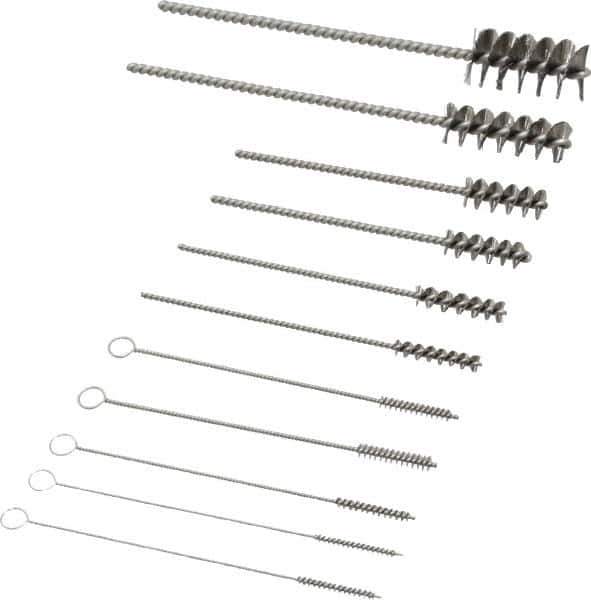 PRO-SOURCE - 11 Piece Stainless Steel Hand Tube Brush Set - 3/4" to 1-1/2" Brush Length, 4" OAL, 0.034" Shank Diam, Includes Brush Diams 1/4", 5/16", 3/8", 1/2" & 3/4" - All Tool & Supply