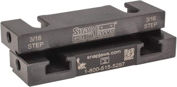 Snap Jaws - 4" Wide x 1.155" High x 0.55" Thick, Step Vise Jaw - Hard, Steel, Fixed Jaw, Compatible with 4" Vises - All Tool & Supply