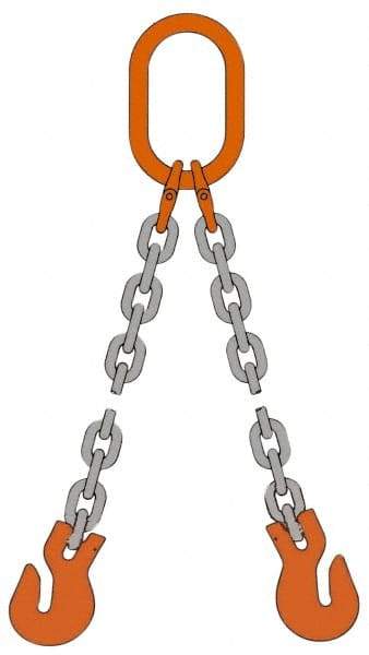 Pewag - 10' Long, 20,800 Lb Basket Capacity, 20,800 Lb Vertical Capacity, Alloy Steel Web Sling - DOG Chain Sling, 1/2" Diam Chain, Silver (Color), with 2 Grab Hooks & Master Link - All Tool & Supply