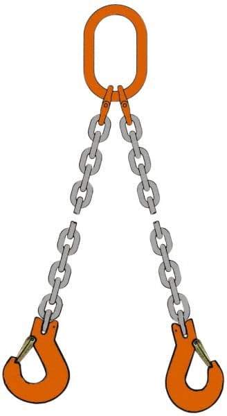 Pewag - 10' Long, 12,300 Lb Basket Capacity, 12,300 Lb Vertical Capacity, Alloy Steel Web Sling - DOS Chain Sling, 3/8" Diam Chain, Silver (Color), with 2 Sling Hooks & Master Link - All Tool & Supply