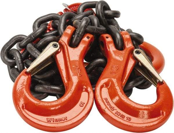 Pewag - 5' Long x 10" Wide, 26,000 Lb Basket Capacity, 26,000 Lb Vertical Capacity, Alloy Steel Web Sling - DOS Chain Sling, 1/2" Diam Chain, Self-Colored, with 2 Sling Hooks & Master Link - All Tool & Supply