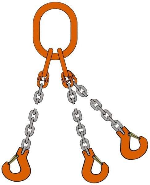 Pewag - 5' Long, 9,100 Lb Basket Capacity, 9,100 Lb Vertical Capacity, Alloy Steel Web Sling - TOG Chain Sling, 9/32" Diam Chain, Silver (Color), with 3 Grab Hooks & Master Link - All Tool & Supply