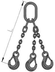 Pewag - 5' Long, 2,900 Lb Basket Capacity, 2,900 Lb Vertical Capacity, Stainless Steel Web Sling - TOS Chain Sling, 7/32" Diam Chain, Bright Polish, with 3 Sling Hooks & Master Link - All Tool & Supply