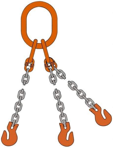 Pewag - 5' Long, 9,100 Lb Basket Capacity, 9,100 Lb Vertical Capacity, Alloy Steel Web Sling - TOS Chain Sling, 9/32" Diam Chain, Silver (Color), with 3 Sling Hooks & Master Link - All Tool & Supply