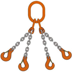 Pewag - 10' Long, 5,500 Lb Basket Capacity, 5,500 Lb Vertical Capacity, Alloy Steel Web Sling - QOS Chain Sling, 7/32" Diam Chain, Silver (Color), with 4 Sling Hooks & Master Link - All Tool & Supply