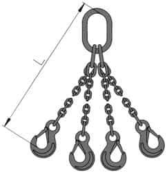 Pewag - 5' Long, 18,500 Lb Basket Capacity, 18,500 Lb Vertical Capacity, Stainless Steel Web Sling - QOS Chain Sling, 1/2" Diam Chain, Bright Polish, with 4 Sling Hooks & Master Link - All Tool & Supply