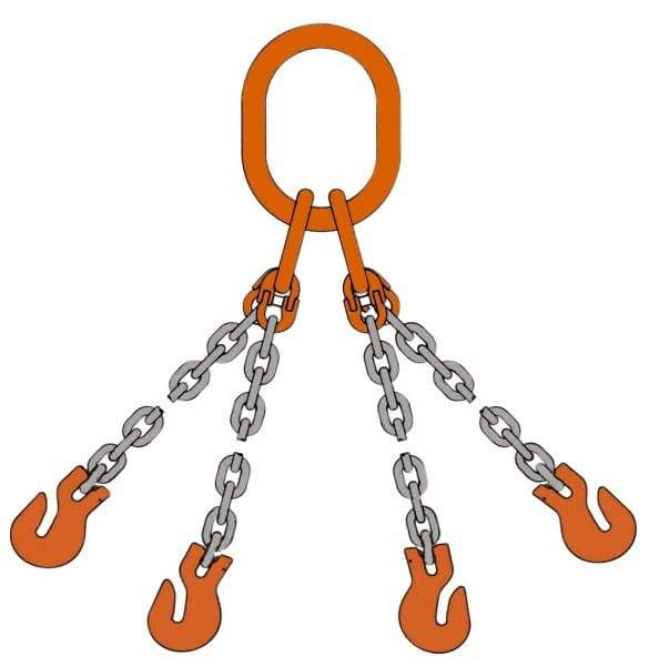 Pewag - 10' Long x 10" Wide, 11,200 Lb Basket Capacity, 11,200 Lb Vertical Capacity, Alloy Steel Web Sling - QOS Chain Sling, 9/32" Diam Chain, Self-Colored, with 4 Sling Hooks & Master Link - All Tool & Supply