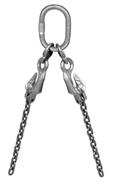 Pewag - 5' Long, 6,100 Lb Basket Capacity, 6,100 Lb Vertical Capacity, Alloy Steel Web Sling - DOG Chain Sling, 9/32" Diam Chain, Silver (Color), with 2 Grab Hooks, Master Link & 2 Shortening Hooks - All Tool & Supply