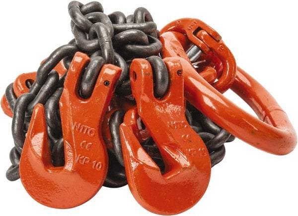 Pewag - 5' Long x 10" Wide, 15,200 Lb Basket Capacity, 15,200 Lb Vertical Capacity, Alloy Steel Web Sling - DOG Chain Sling, 3/8" Diam Chain, Self-Colored, with 2 Grab Hooks, Master Link & 2 Shortening Hooks - All Tool & Supply