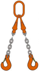 Pewag - 5' Long, 12,300 Lb Basket Capacity, 12,300 Lb Vertical Capacity, Alloy Steel Web Sling - DOS Chain Sling, 3/8" Diam Chain, Silver (Color), with 2 Sling Hooks, Master Link & 2 Shortening Hooks - All Tool & Supply