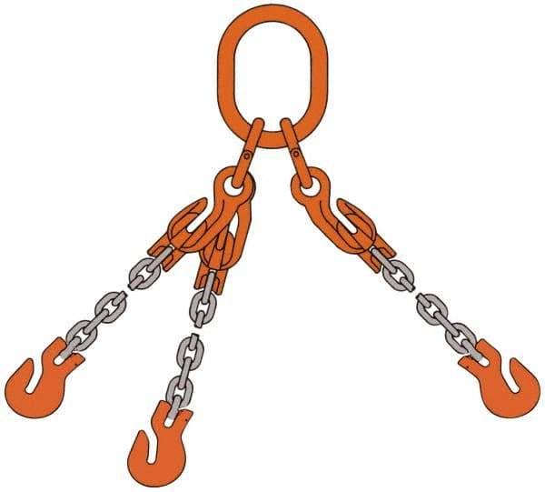 Pewag - 5' Long x 10" Wide, 7,000 Lb Basket Capacity, 7,000 Lb Vertical Capacity, Alloy Steel Web Sling - TOG Chain Sling, 7/32" Diam Chain, Self-Colored, with Grab Hooks, Master Link & 3 Shortening Hooks - All Tool & Supply