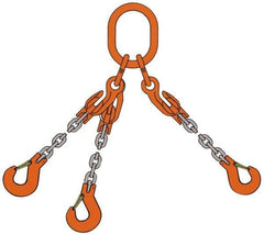 Pewag - 5' Long, 18,400 Lb Basket Capacity, 18,400 Lb Vertical Capacity, Alloy Steel Web Sling - TOS Chain Sling, 3/8" Diam Chain, Silver (Color), with 3 Sling Hooks, Master Link & 3 Shortening Hooks - All Tool & Supply