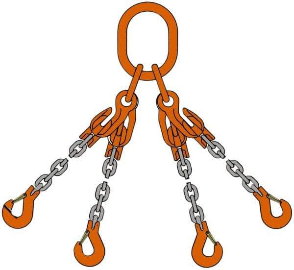 Pewag - 5' Long, 18,400 Lb Basket Capacity, 18,400 Lb Vertical Capacity, Alloy Steel Web Sling - QOS Chain Sling, 3/8" Diam Chain, Silver (Color), with 4 Sling Hooks, Master Link & 4 Shortening Hooks - All Tool & Supply