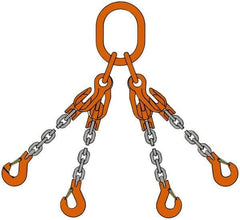 Pewag - 5' Long, 18,400 Lb Basket Capacity, 18,400 Lb Vertical Capacity, Alloy Steel Web Sling - QOS Chain Sling, 3/8" Diam Chain, Silver (Color), with 4 Sling Hooks, Master Link & 4 Shortening Hooks - All Tool & Supply