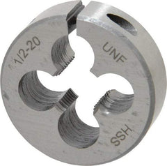 Interstate - 1/2-20 UNF Thread, 1-1/2" Outside Diam High Speed Steel Round Die - Right Hand Thread, Adjustable - Exact Industrial Supply