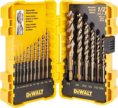 DeWALT - 1/16 to 1/2", 135° Point, Gold Finish, High Speed Steel Jobber Length Drill Bit Set - All Tool & Supply