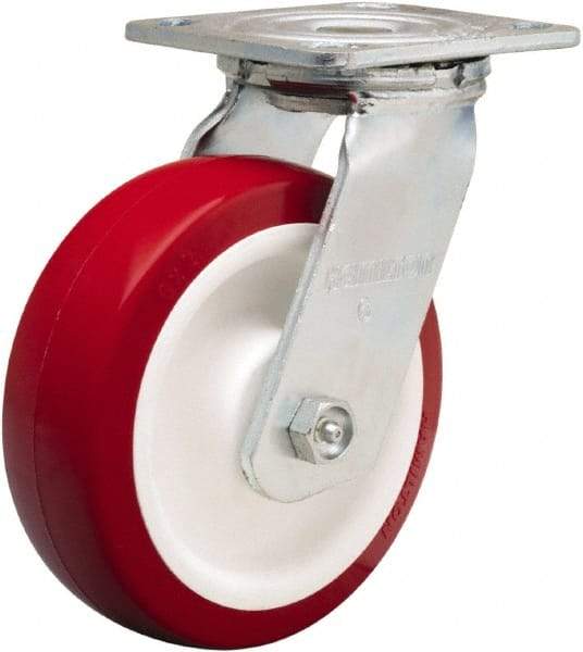 Hamilton - 6" Diam x 2" Wide x 7-1/2" OAH Top Plate Mount Swivel Caster - Polyurethane Mold on Polypropylene, 900 Lb Capacity, Straight Roller Bearing, 4 x 4-1/2" Plate - All Tool & Supply