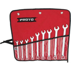 Proto - 9 Piece, 7mm to 15mm, 12 Point Combination Wrench Set - Metric Measurement Standard, Full Polish Finish, Comes in Vinyl Roll - All Tool & Supply