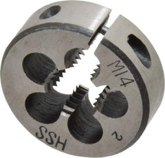 Interstate - M14x2.00 Metric Coarse Thread, 1-1/2" Outside Diam High Speed Steel Round Die - Right Hand Thread, Adjustable - Exact Industrial Supply