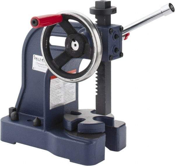 Palmgren - 1" Ram, 4" Throat Depth, 1 Ton Manual Arbor Press - 5-1/2" Max Work Height x 8" Max Work Width, Single Leverage, 5" Base Width x 10-1/2" Base Depth - All Tool & Supply