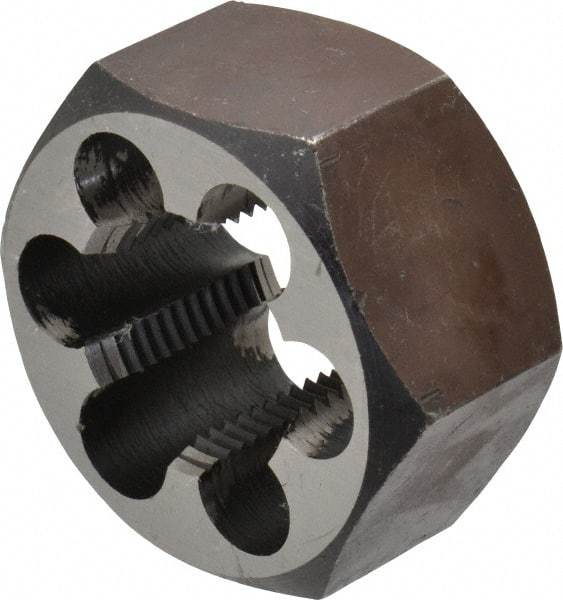 Interstate - 1-14 UNS Thread, 1-13/16" Hex, Right Hand Thread, Hex Rethreading Die - Carbon Steel, 1" Thick - Exact Industrial Supply