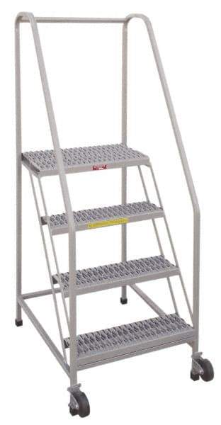 PW Platforms - 4 Step, 70 Inch Overall Height, Grip Strut Tread, Tilt and Roll Safety Ladder - 350 Lb. Load Capacity, 40 Inch Platform Height, 28 Inch Base Width x 37 Inch Base Depth - All Tool & Supply