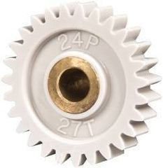 Made in USA - 24 Pitch, 1-1/8" Pitch Diam, 1.208" OD, 27 Tooth Spur Gear - 1/4" Face Width, 1/4" Bore Diam, 5/8" Hub Diam, 20° Pressure Angle, Acetal - All Tool & Supply