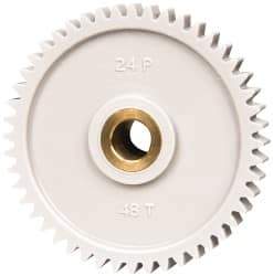 Made in USA - 24 Pitch, 2" Pitch Diam, 2.083" OD, 48 Tooth Spur Gear - 1/4" Face Width, 5/16" Bore Diam, 43/64" Hub Diam, 20° Pressure Angle, Acetal - All Tool & Supply