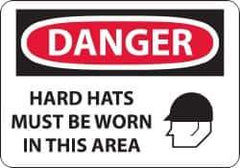 NMC - "Danger - Hard Hats Must Be Worn in This Area", 20" Long x 28" Wide, Rigid Plastic Safety Sign - Rectangle, 0.05" Thick, Use for Accident Prevention - All Tool & Supply